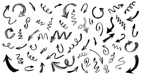 Brush stroke grunge arrows set. Up and down direction pointer. Hand drawn 스톡 일러스트