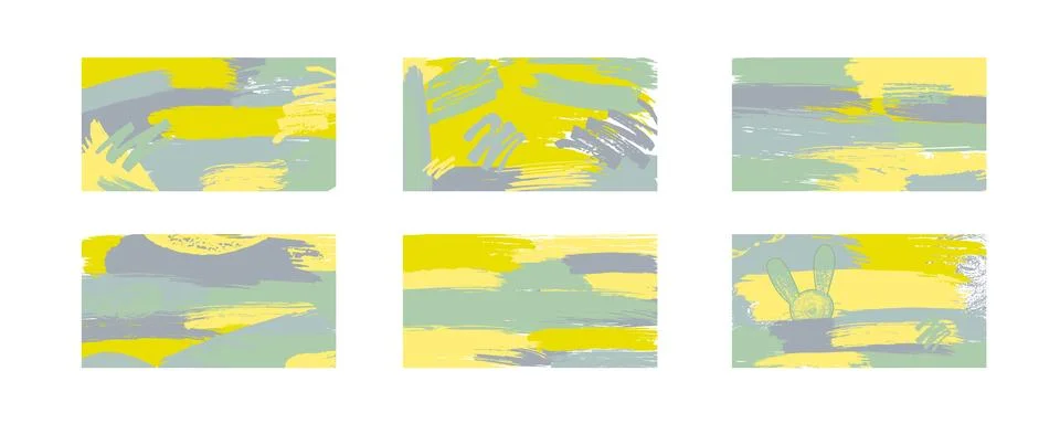 Brush stroke hand draw abstract backgrounds set yellow and green boho colours Stock Illustration