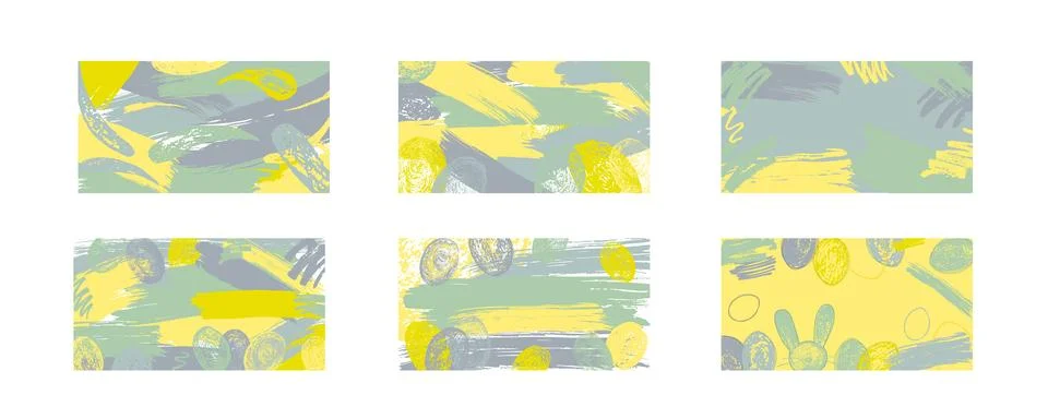 Brush stroke hand draw abstract backgrounds set yellow and green boho colours Stock Illustration