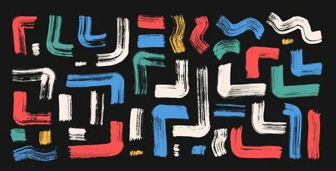 Brush stroke ink lines. Vector hand drawn corners paint shapes decoration. Stock Illustration