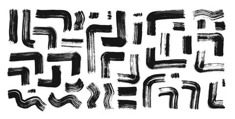 Brush stroke paint lines set. Vector hand drawn scribble ink geometric stripes Stockillustratie