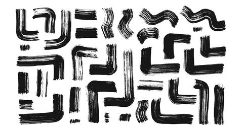 Brush stroke paint lines. Vector hand drawn scribble ink shapes curvy stripes Stock Illustration