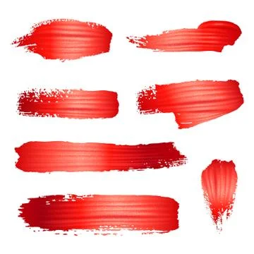 Brush stroke of red paint or lipstick set isolated on white background Stock Illustration