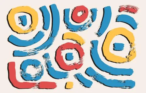 Brush stroke squiggle and circles ink lines. Vector hand drawn funky wave round Stock Illustration