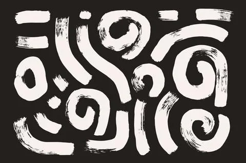 Brush stroke squiggle and circles chalk lines. Vector hand drawn wave round Stock Illustration