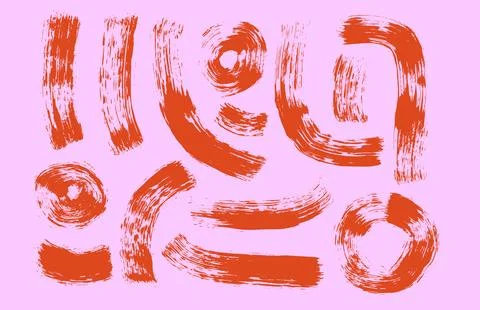 Brush stroke squiggle and circles ink lines. Vector hand drawn wave round paint Stock Illustration