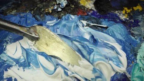 Brush stroke taking some paint from the canvas Stock Footage 131832421