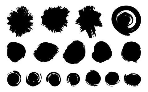 Brush strokes in circles jagged edges black set Stock Illustration