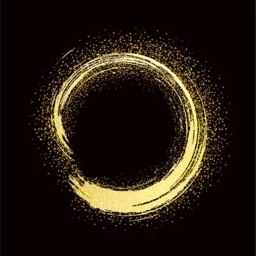 Brush strokes of gold round frame on black Stock Illustration