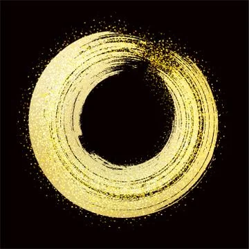 Brush strokes of gold round frame on black Stock Illustration