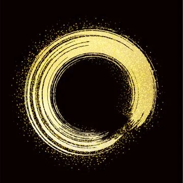 Brush strokes of gold round frame on black Stock Illustration