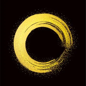 Brush strokes of gold round frame on black Stock Illustration