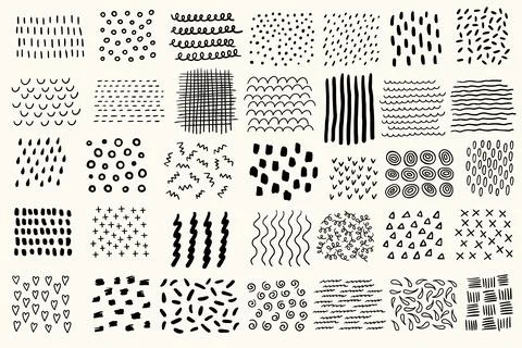 Brush strokes ink set, Big set of grunge stains of different shapes. Illustrazione stock