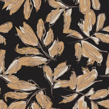 Brush Strokes Leaf Seamless Pattern Design Stock Illustration