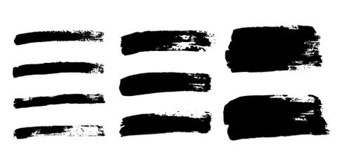 Brush strokes set, isolated white background. Black paint brush. Grunge textu Stock Illustration