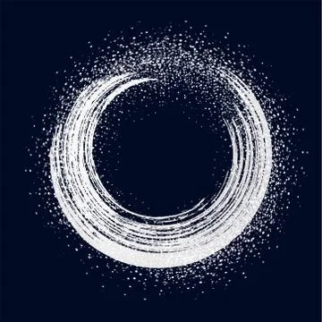 Brush strokes of silver round frame on black Stock Illustration