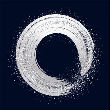 Brush strokes of silver round frame on black Stock Illustration