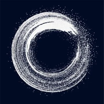 Brush strokes of silver round frame on black Stock Illustration