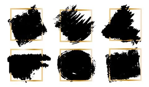 Brush strokes torn irregular with yellow frame set Stock Illustration