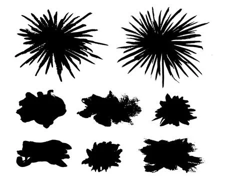 Brush strokes vector. Exploding blobs, burst blots and round painted backgrounds Stock Illustration