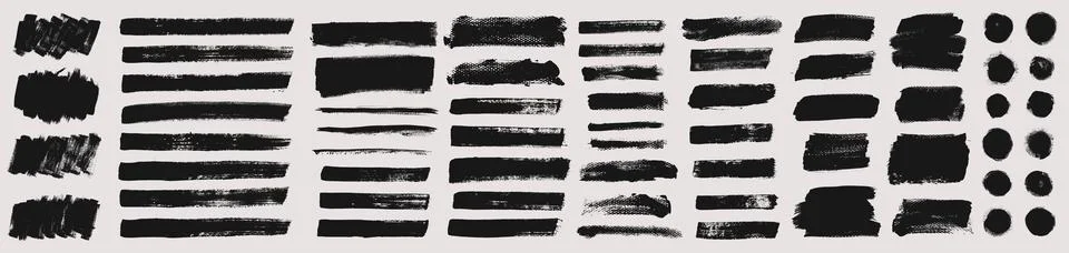 Brush strokes vector. Painted rectangles, round and long strokes Stock Illustration