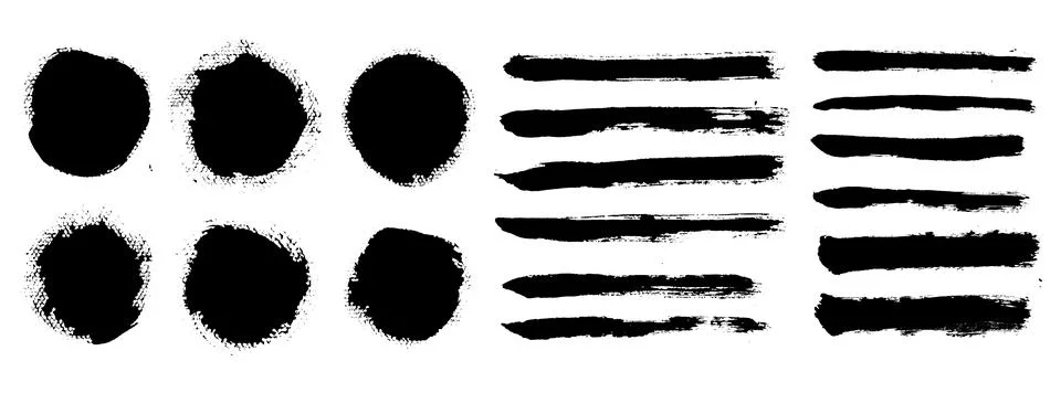 Brush strokes vector. Painted rectangles, round, long and diagonal strokes Stock Illustration