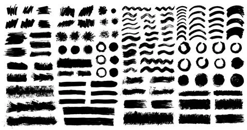 Brush strokes vector. Set of rectangle and round text boxes Stock Illustration