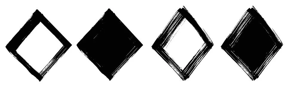 Brush strokes vector. Set of rhombus text boxes and frames. Grunge design Stock Illustration