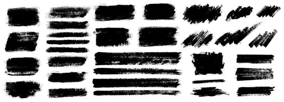 Brush strokes vector. Set of text boxes. Paintbrush collection. Grunge design Stock Illustration