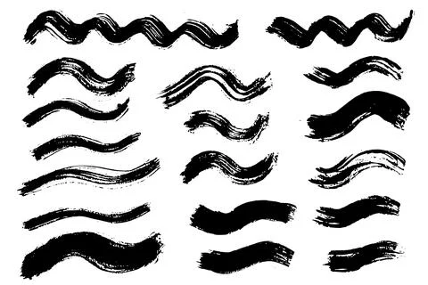 Brush strokes vector. Wavy and curved painted shapes Illustrazione stock