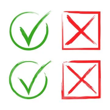 Brush Style Check Marks and Cross Symbols Set Vector Illustration Stock Illustration