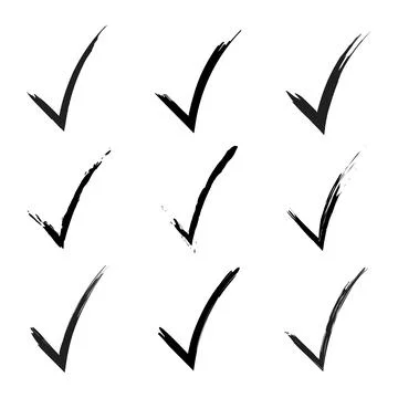 Brush Style Check Marks Set Grunge Vector Ticks Collection Illustrazione stock