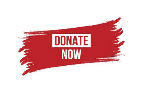 Brush style donate now red banner design isolated on white background. Stock Illustration