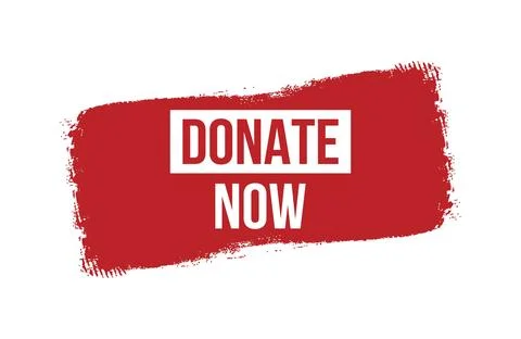 Brush style donate now red banner design isolated on white background. Stock Illustration