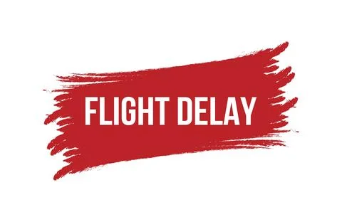 Brush style flight delay red banner design isolated on white background. Stock Illustration