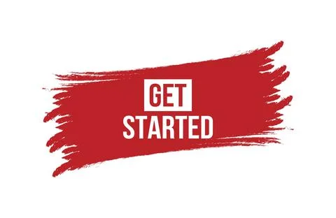 Brush style get started red banner design isolated on white background. Stock Illustration
