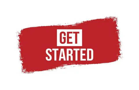 Brush style get started red banner design isolated on white background. Stock Illustration