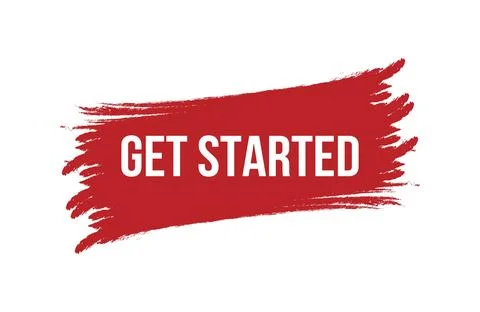 Brush style get started red banner design isolated on white background. Stock Illustration