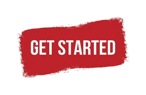 Brush style get started red banner design isolated on white background. Stock Illustration