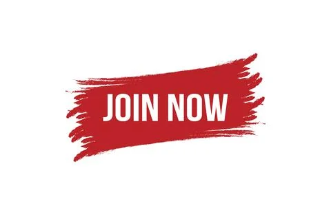 Brush style join now red banner design on white background. Illustration