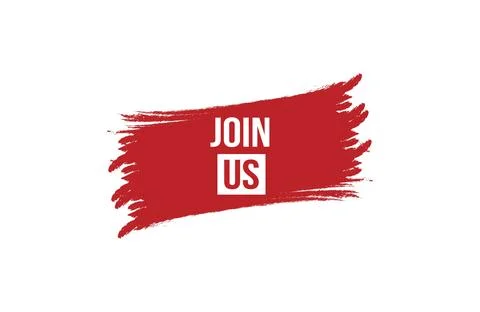 Brush style Join us red banner design on white background. Illustration