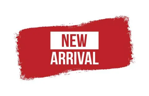 Brush style new arrival red banner design isolated on white background. Stock Illustration