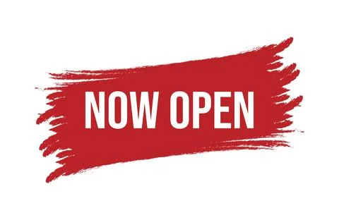 Brush style now open red banner design isolated on white background. Stock Illustration