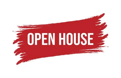 Brush style open house red banner design isolated on white background. Stock Illustration