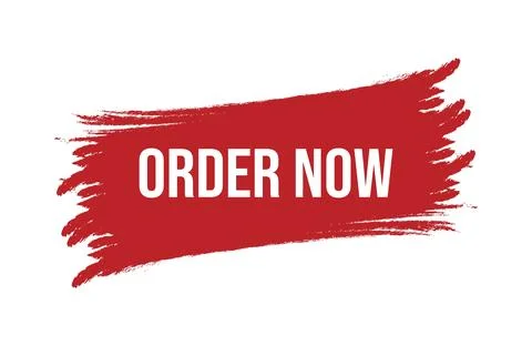 Brush style order now red banner design isolated on white background. Stock Illustration