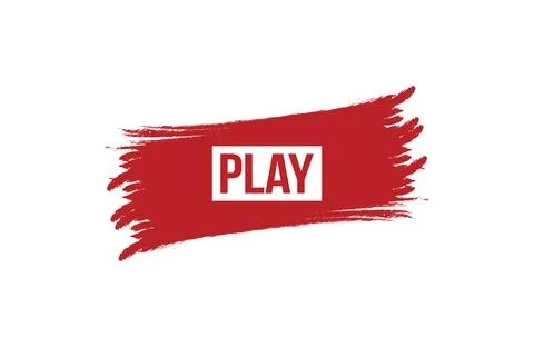 Brush style play red banner design isolated on white background. Stock Illustration