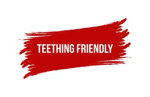 Brush style teething friendly red banner design isolated on white background. Stock Illustration