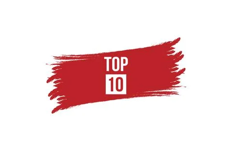 Brush style top 10 red banner design isolated on white background. Stock Illustration