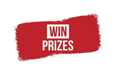 Brush style win prizes red banner design isolated on white background. Stock Illustration