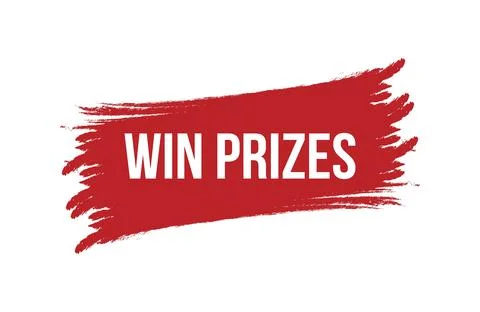 Brush style win prizes red banner design isolated on white background. Stock Illustration